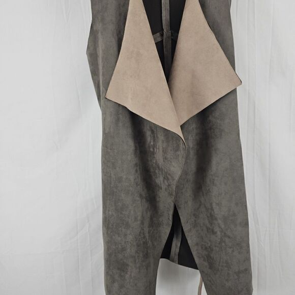 Fate The Label Women's Size Small Waterfall Vest Brown Suede Belted Tie - Picture 2 of 7